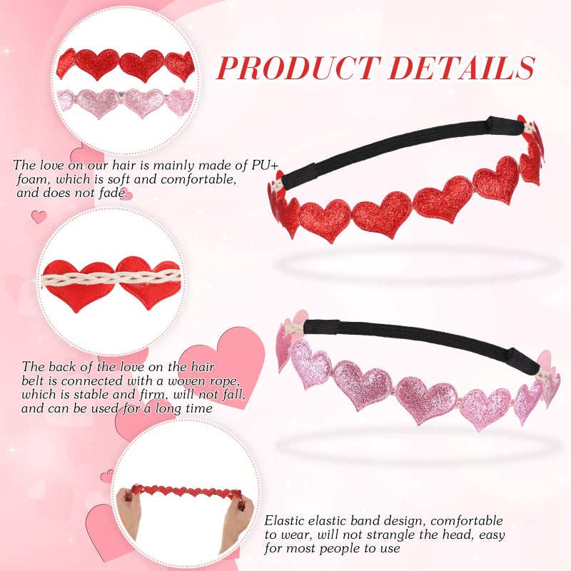 ميتلي طوق رأس على شكل قلوب لامعة من قطعتين من إم تي لي، مناسب لعيد الحب، مصنوع من المطاط اللامع، بتصميم كيوبيد، إكسسوارات شعر مانعة للانزلاق، متوفر باللونين الوردي والأحمر، أطواق رأس براقة للنساء - Image 3